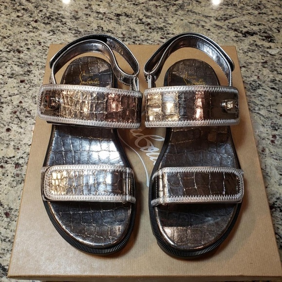 NEW Christian Louboutin Lock Cool Croc-Embossed Leather Sandal Size 37 - Picture 1 of 13